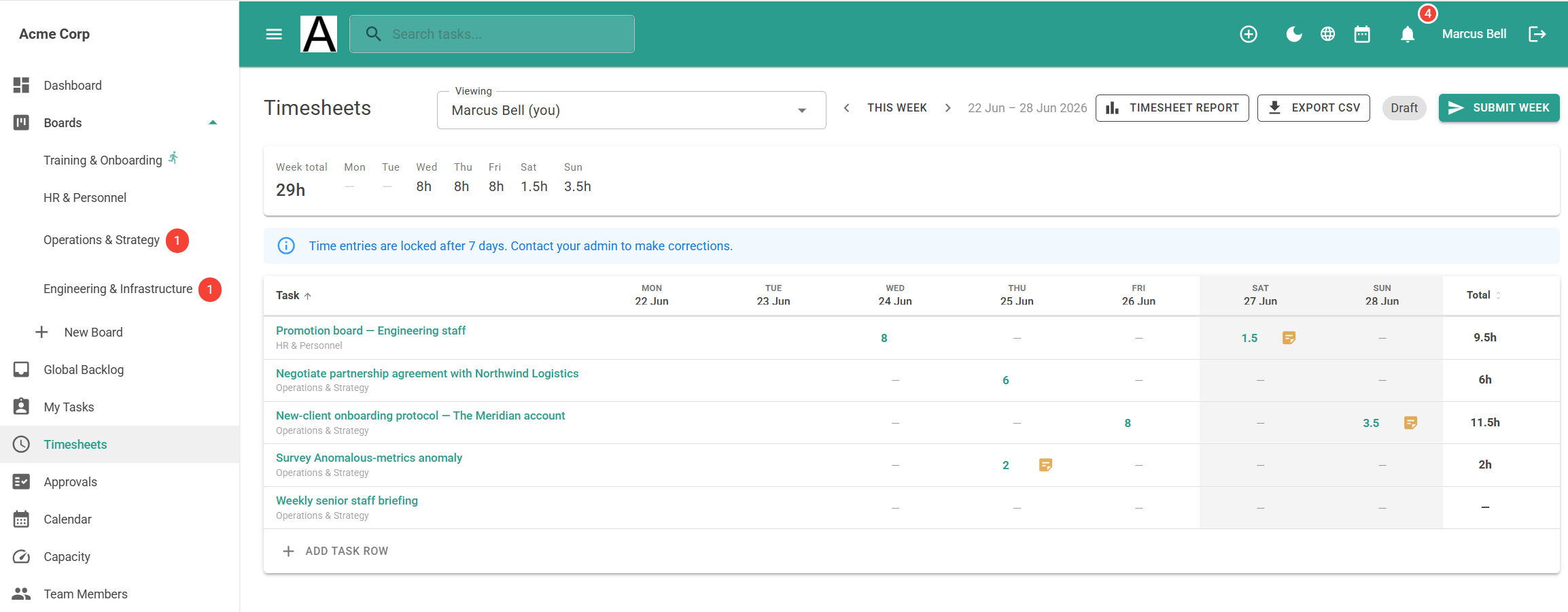 Timesheet view